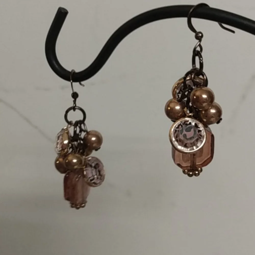 Brown Leopard Spot Glass Bead Earrings NWOT - Picture 2 of 7